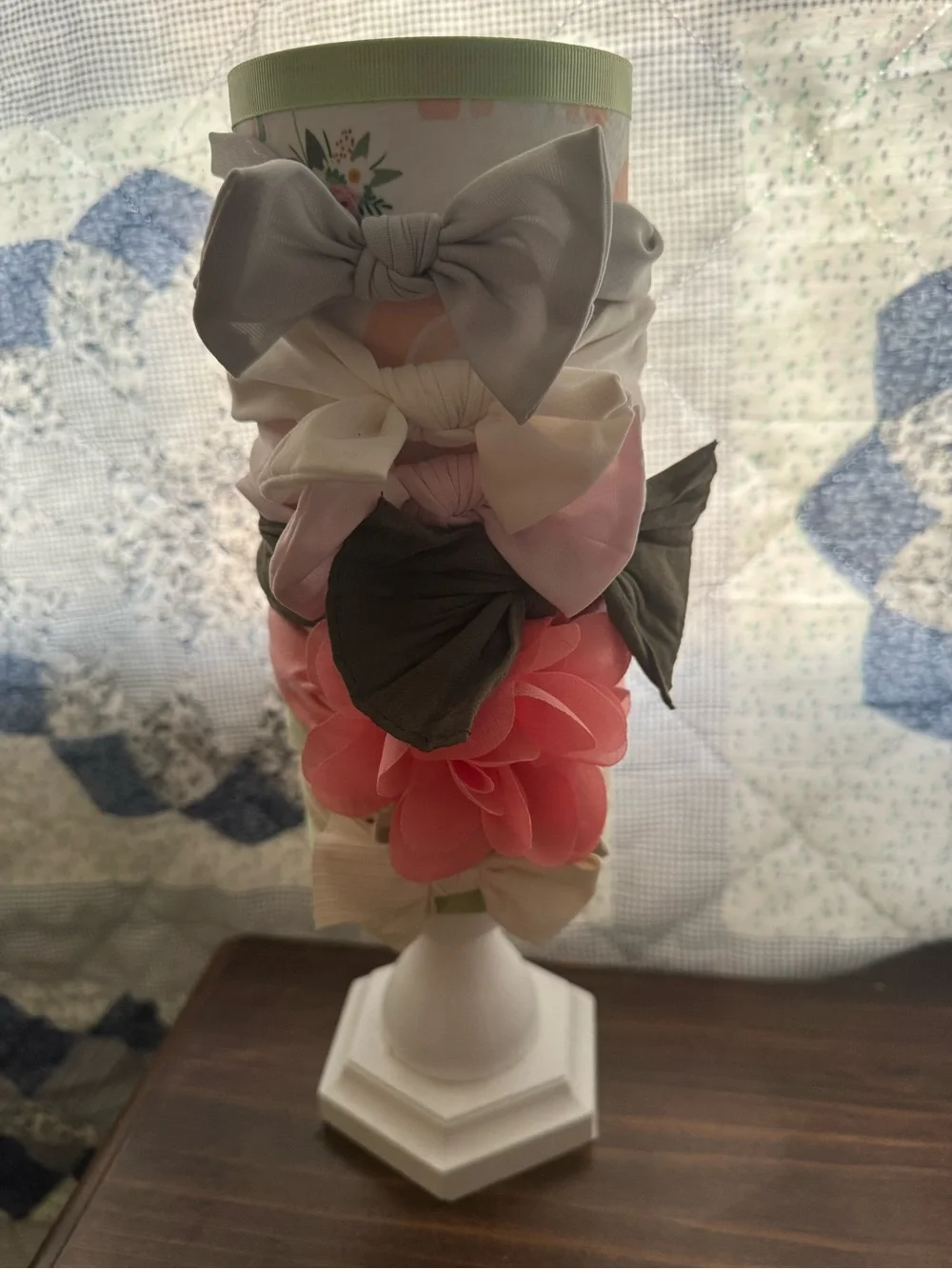 Girls Bow & Flower Headband Set - Pink, Gray, Cream
